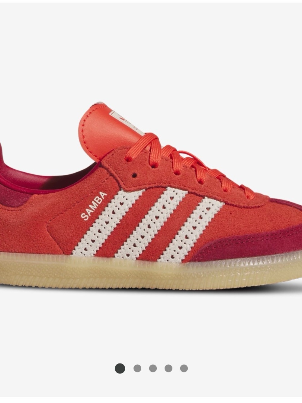 adidas Kids Samba Suede Sneaker in Red and White with Gum Sole